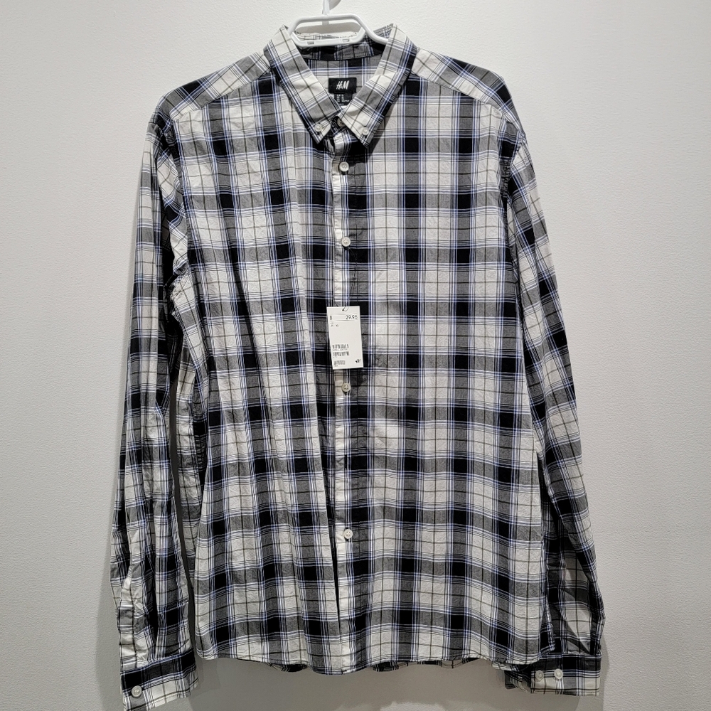 🆕️ H&M Stripe Checkered Button Shirt Sz XL